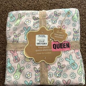 Marshalls Pastel Bunny & Floral Queen Sheet Set - Pink, Mint, Lavender